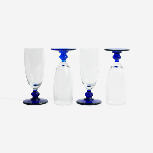 Blue stem champagne glasses