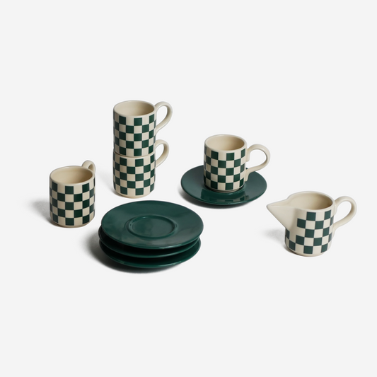 Coffee cups & milk jug - checkered - set of 4