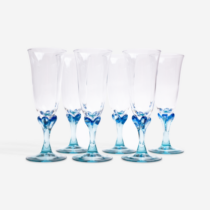 Champagneglazen - blauw - set van 6